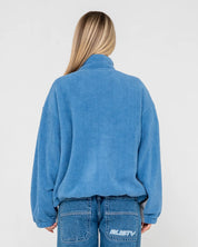RUSTY TWO TIDES ZIP THROUGH SHERPA FLEECE WOMENS JACKET BLUE GREY