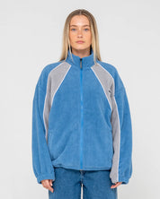 RUSTY TWO TIDES ZIP THROUGH SHERPA FLEECE WOMENS JACKET BLUE GREY