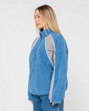 RUSTY TWO TIDES ZIP THROUGH SHERPA FLEECE WOMENS JACKET BLUE GREY