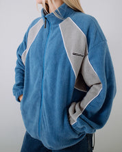 RUSTY TWO TIDES ZIP THROUGH SHERPA FLEECE WOMENS JACKET BLUE GREY