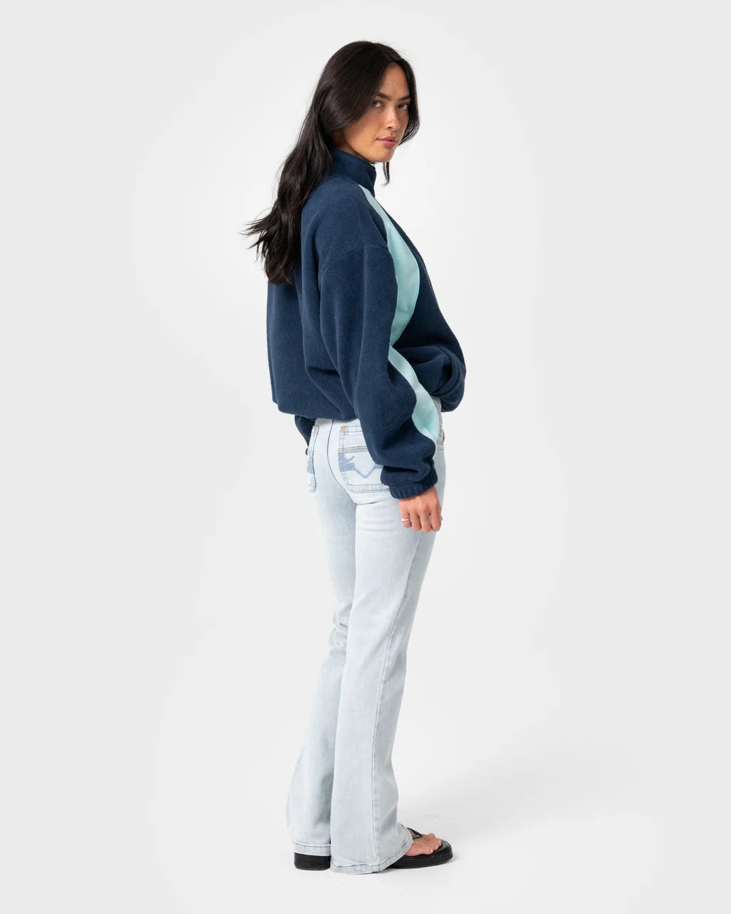 RUSTY TWO TIDES ZIP THROUGH SHERPA FLEECE – NAVY / LIGHT BLUE