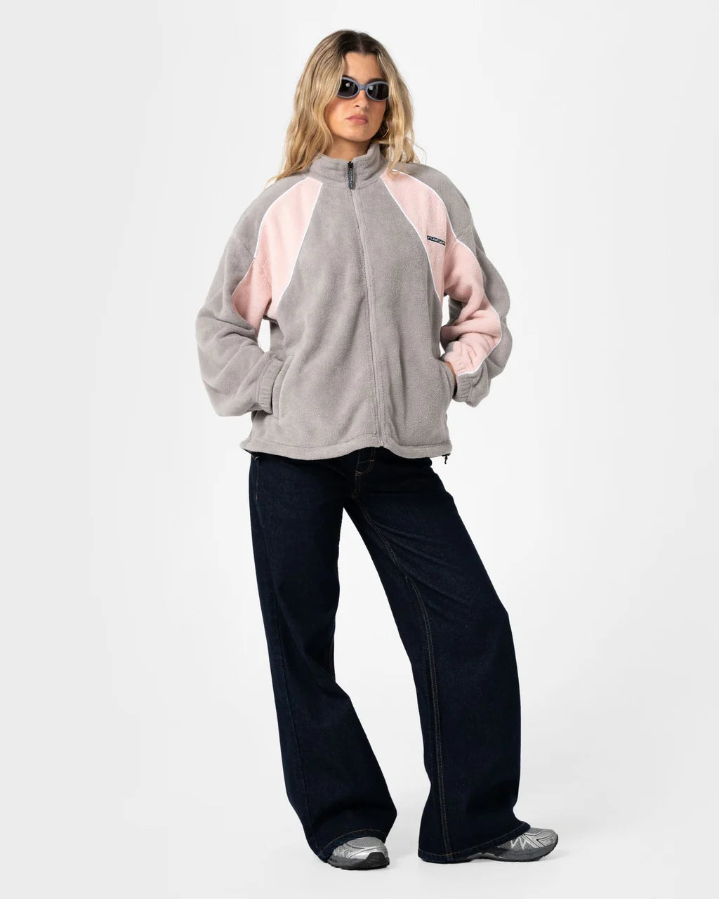 RUSTY TWO TIDES ZIP THROUGH SHERPA FLEECE – PINK A BOO / GREY