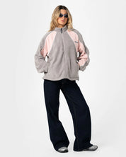 RUSTY TWO TIDES ZIP THROUGH SHERPA FLEECE – PINK A BOO / GREY