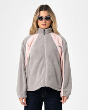 RUSTY TWO TIDES ZIP THROUGH SHERPA FLEECE – PINK A BOO / GREY