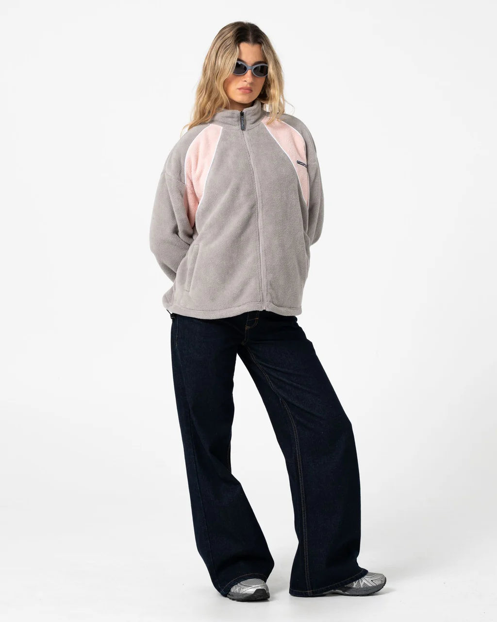 RUSTY TWO TIDES ZIP THROUGH SHERPA FLEECE – PINK A BOO / GREY