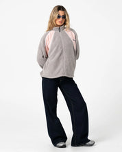RUSTY TWO TIDES ZIP THROUGH SHERPA FLEECE – PINK A BOO / GREY