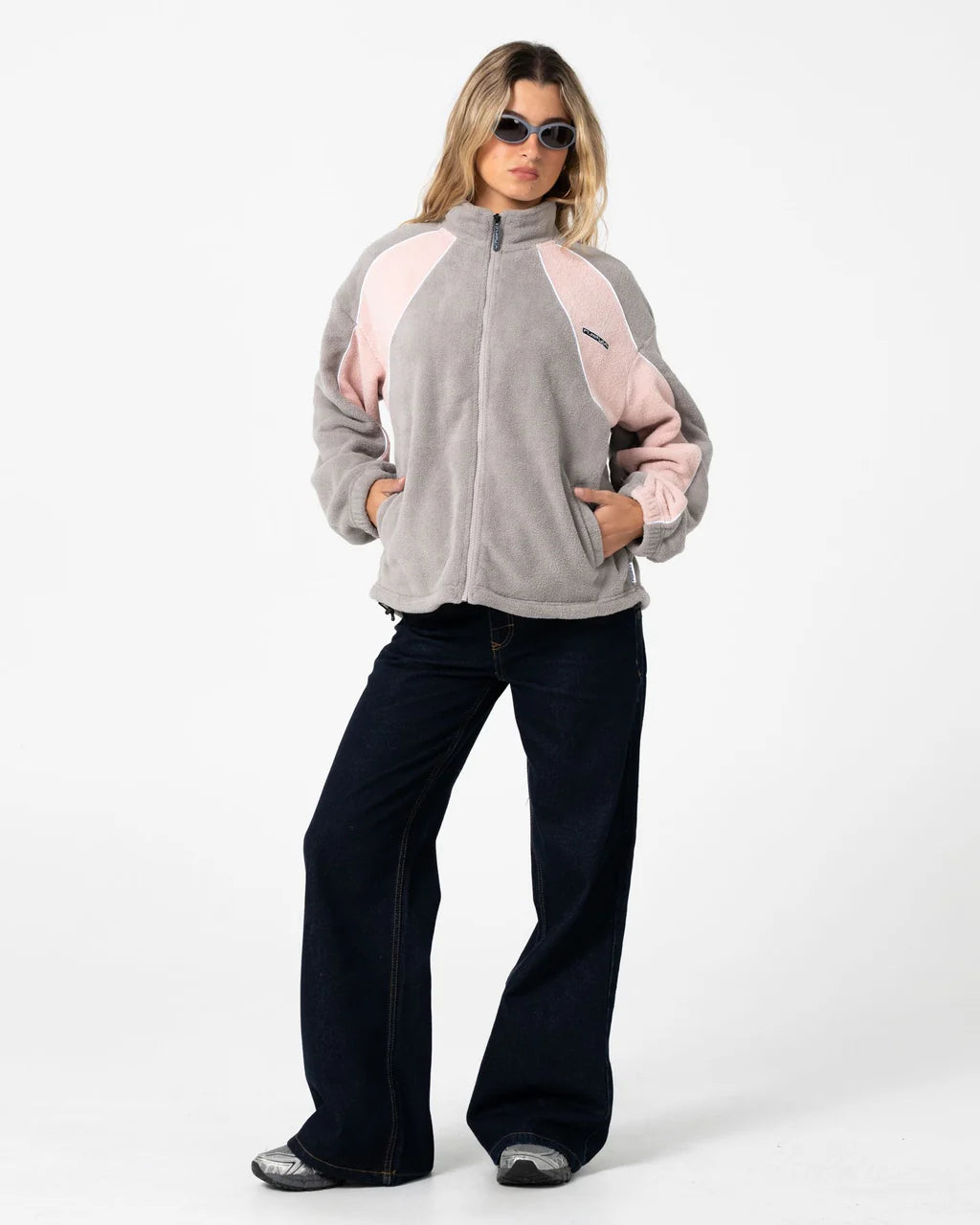 RUSTY TWO TIDES ZIP THROUGH SHERPA FLEECE – PINK A BOO / GREY