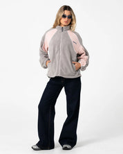 RUSTY TWO TIDES ZIP THROUGH SHERPA FLEECE – PINK A BOO / GREY