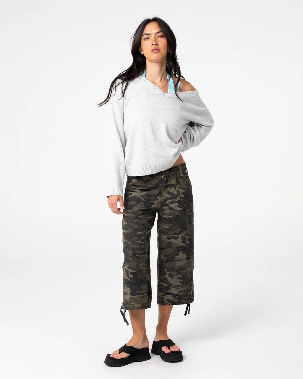 RUSTY VALID VEE NECK SLOUCH KNIT – WOMENS – ECRU MARLE