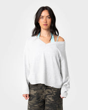 RUSTY VALID VEE NECK SLOUCH KNIT – WOMENS – ECRU MARLE