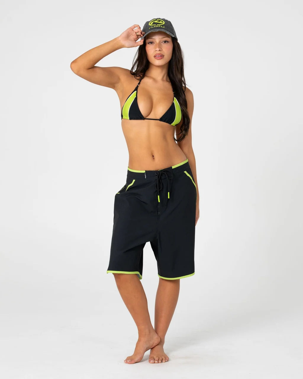 RUSTY VOLTRON MULTIWAY BIKINI TOP – BLACK / LIME