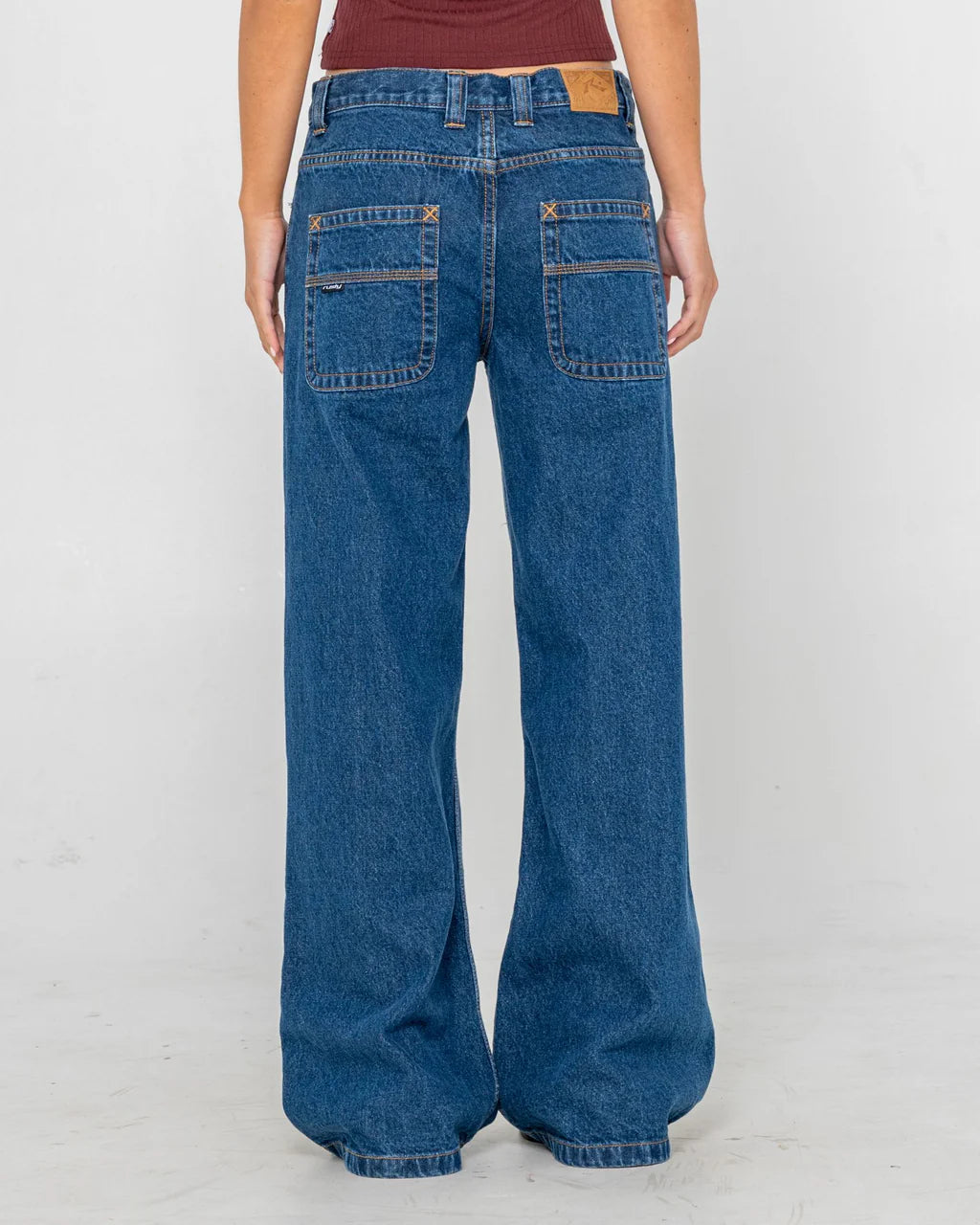 RUSTY WENDY WIDE LOW RISE JEAN WOMENS BAGGY DENIM STREETWEAR DEEP SEA BLUE