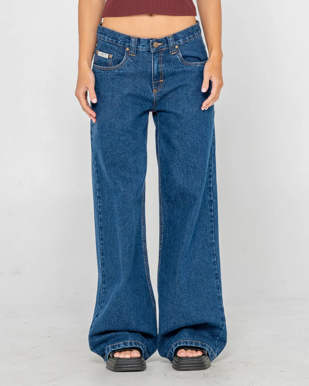 RUSTY WENDY WIDE LOW RISE JEAN WOMENS BAGGY DENIM STREETWEAR DEEP SEA BLUE