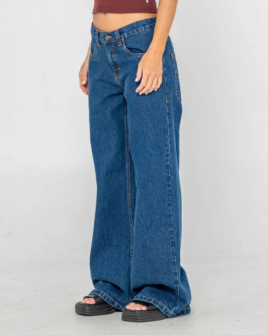 RUSTY WENDY WIDE LOW RISE JEAN WOMENS BAGGY DENIM STREETWEAR DEEP SEA BLUE