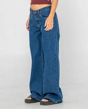 RUSTY WENDY WIDE LOW RISE JEAN WOMENS BAGGY DENIM STREETWEAR DEEP SEA BLUE
