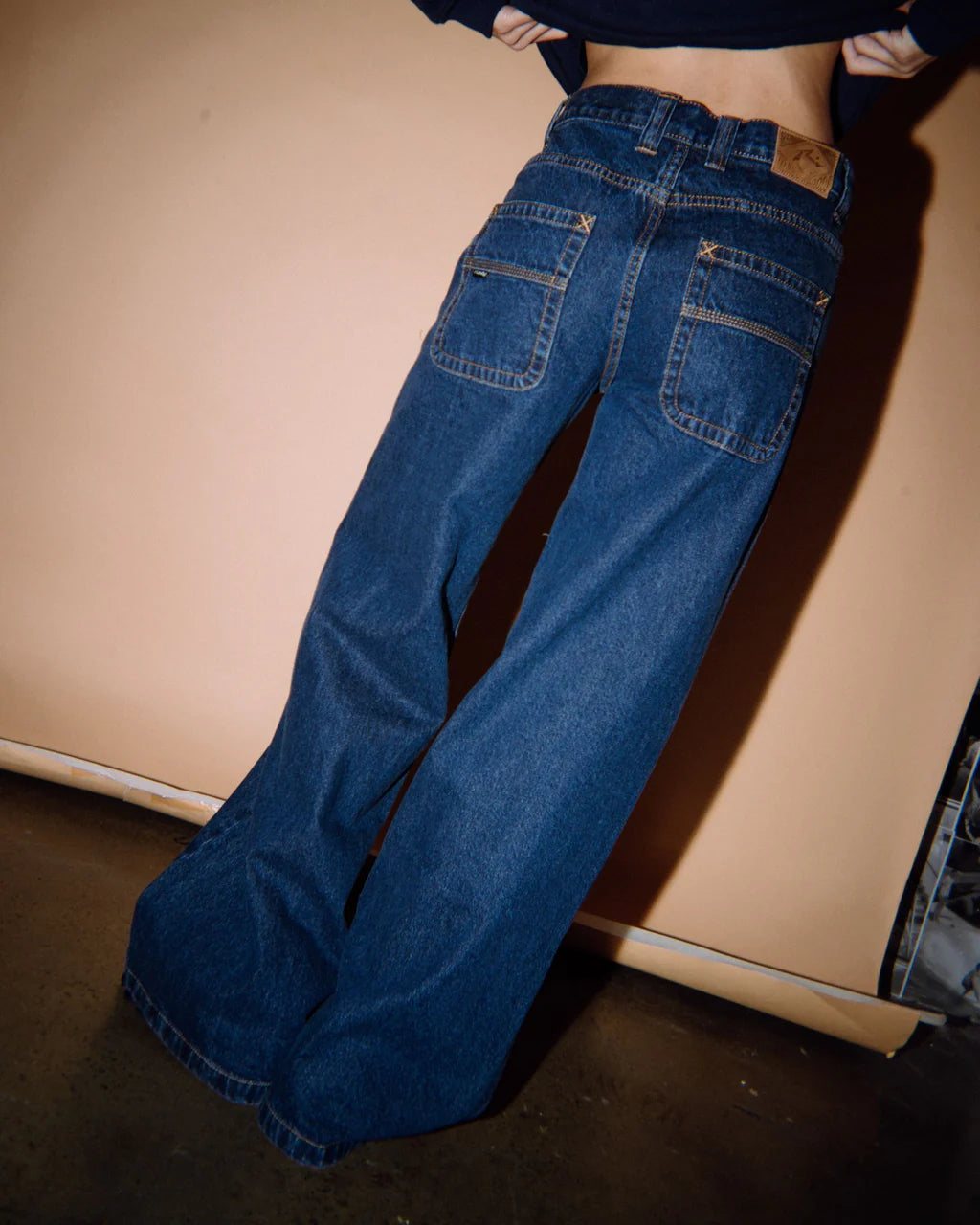 RUSTY WENDY WIDE LOW RISE JEAN WOMENS BAGGY DENIM STREETWEAR DEEP SEA BLUE