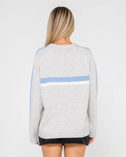 RUSTY WHITE LINES CREW NECK KNIT WOMENS OVERSIZED SWEATER GREY MARLE BLUE