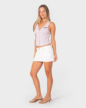 RUSTY WORK IT LOW RISE MINI DENIM SKIRT – SNOWY WHITE