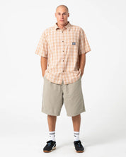 RUSTY WORLDWIDE OVERSIZED CHECK SHIRT – MENS RELAXED CASUAL CHECK SHIRT TOBACCO