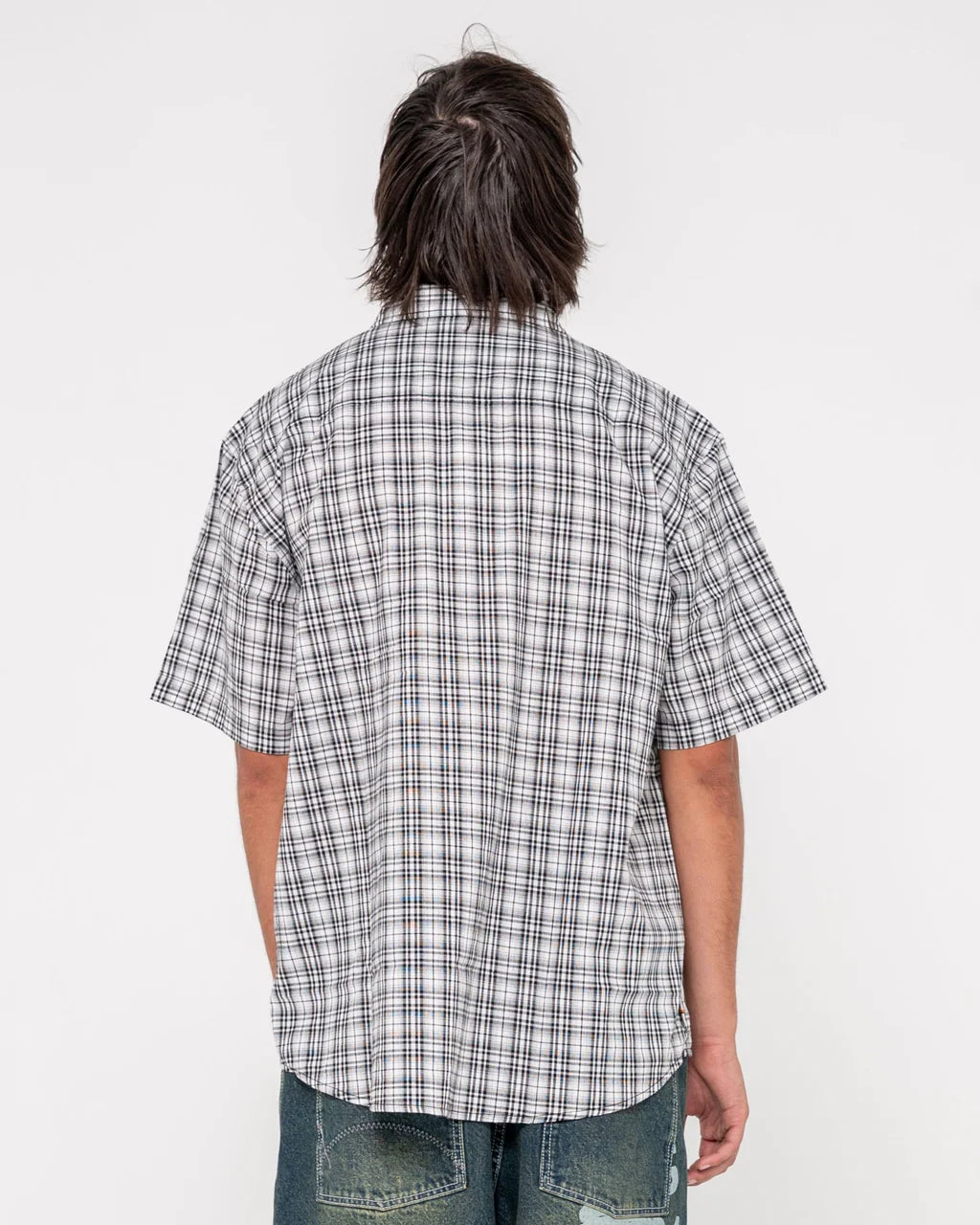 RUSTY WORLDWIDE OVERSIZED CHECK SHIRT – MENS RELAXED CASUAL CHECK SHIRT WHITE 2