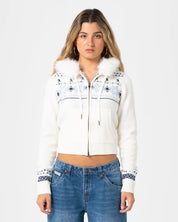 RUSTY YAH YAH FUR ZIP THROUGH KNIT HOODIE – CREAM