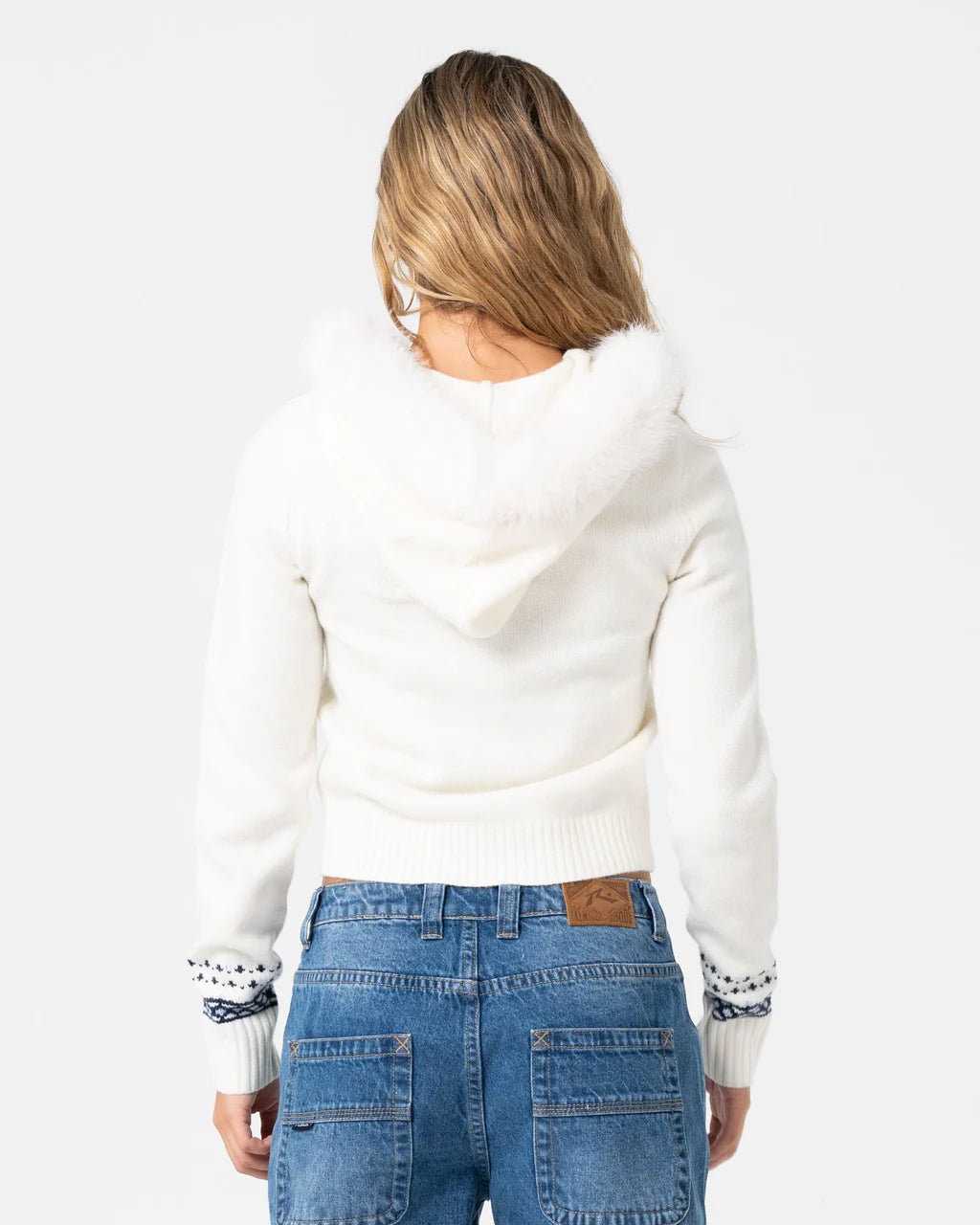 RUSTY YAH YAH FUR ZIP THROUGH KNIT HOODIE – CREAM