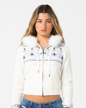 RUSTY YAH YAH FUR ZIP THROUGH KNIT HOODIE – CREAM