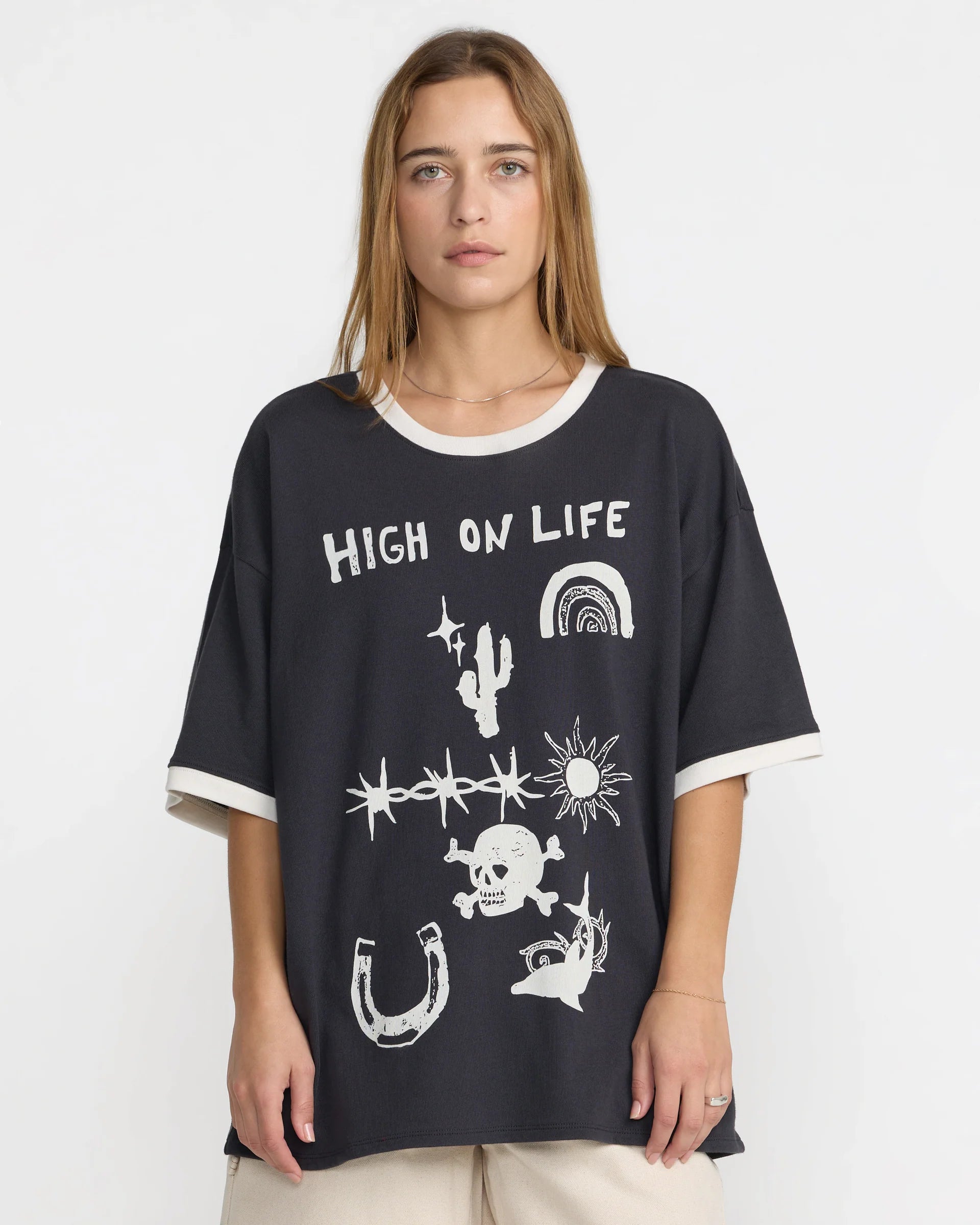 RVCA DANI MILLER OVERSIZED RINGER TEE – WASHED BLACK