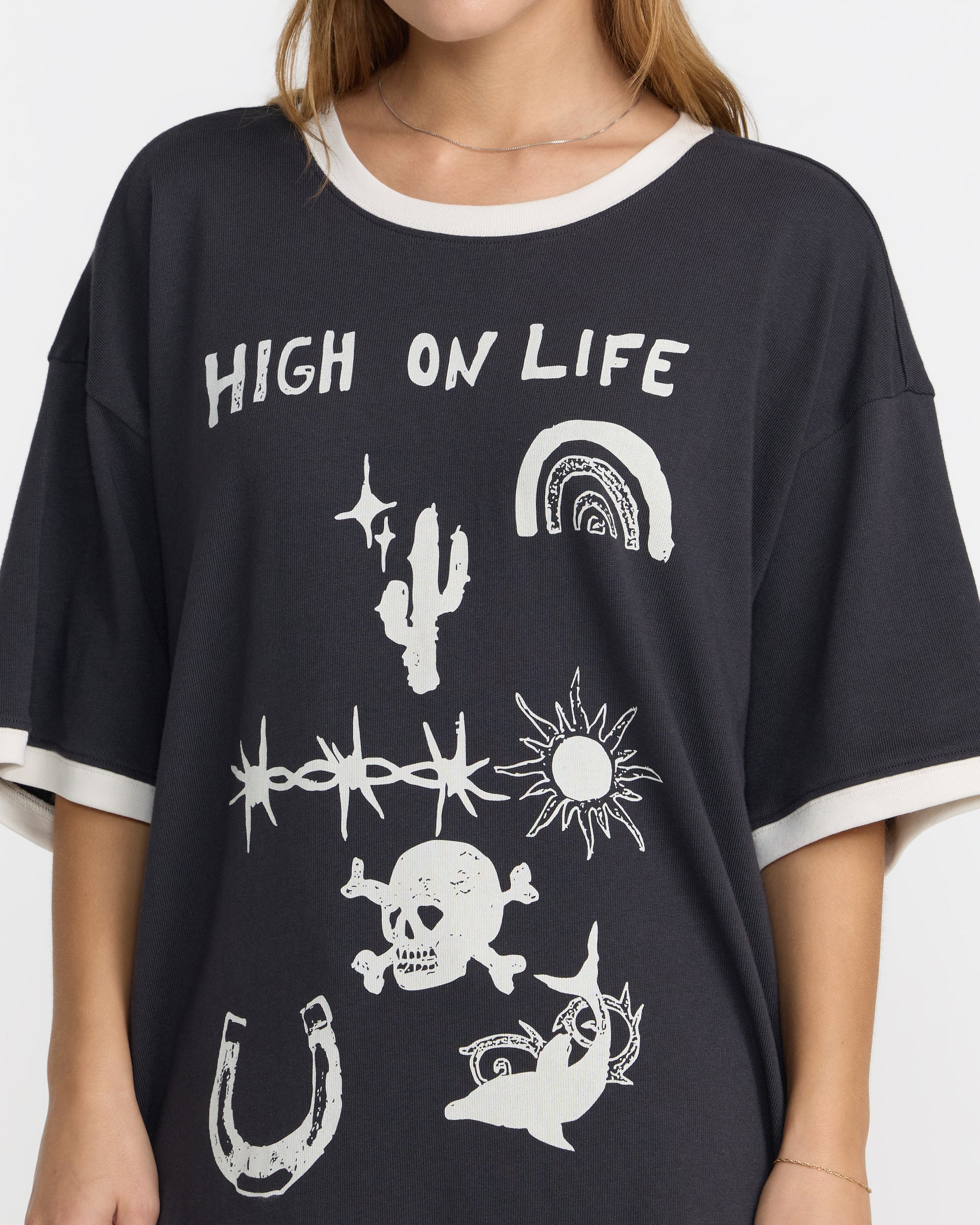 RVCA DANI MILLER OVERSIZED RINGER TEE – WASHED BLACK