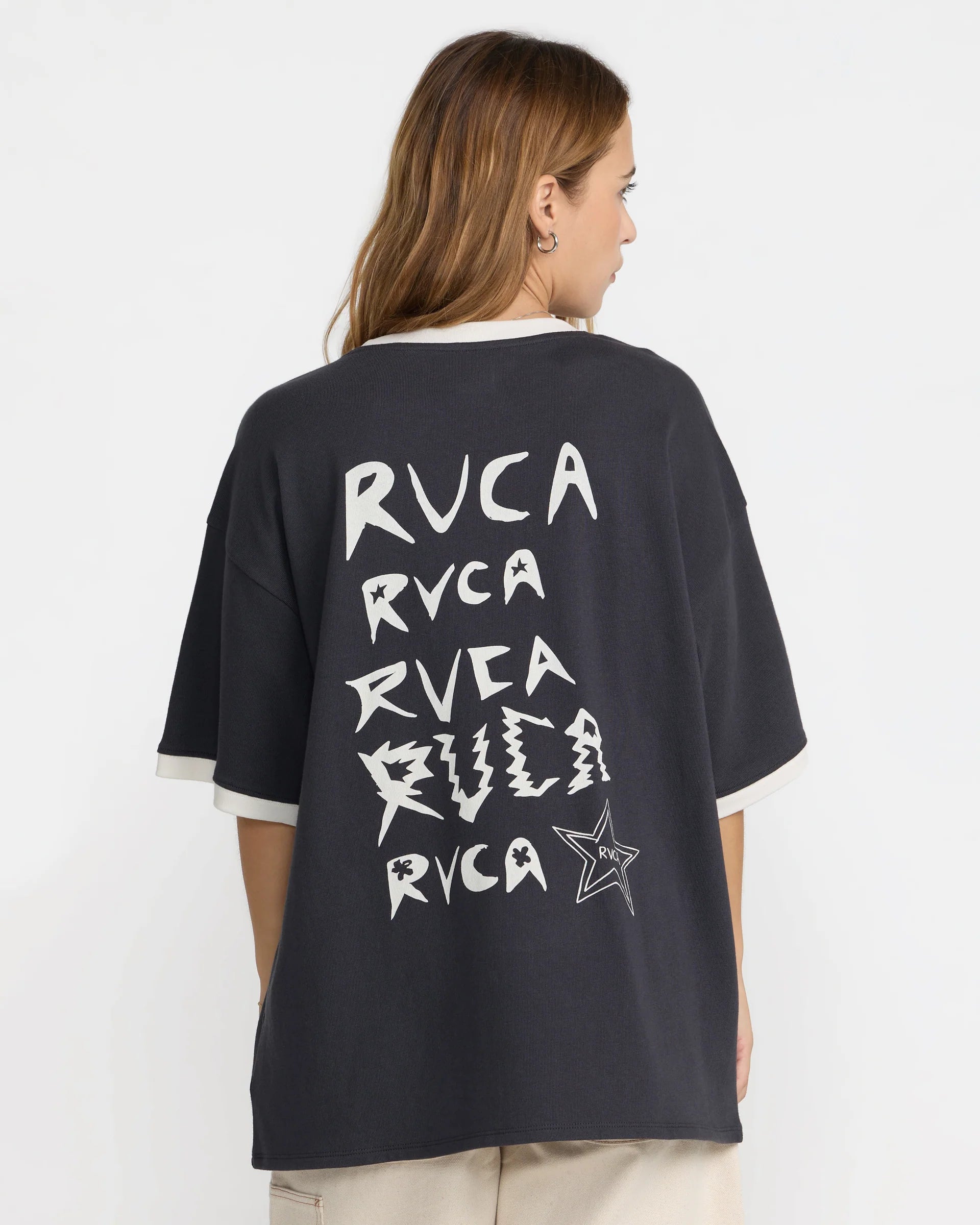 RVCA DANI MILLER OVERSIZED RINGER TEE – WASHED BLACK