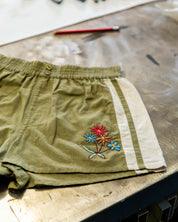 RVCA MEL G ELASTIC WAIST SHORTS – WOMENS RELAXED LINEN BLEND ART SHORTS OLIVE