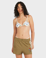 RVCA MEL G ELASTIC WAIST SHORTS – WOMENS RELAXED LINEN BLEND ART SHORTS OLIVE