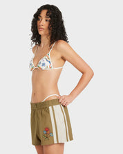 RVCA MEL G ELASTIC WAIST SHORTS – WOMENS RELAXED LINEN BLEND ART SHORTS OLIVE