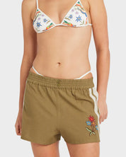 RVCA MEL G ELASTIC WAIST SHORTS – WOMENS RELAXED LINEN BLEND ART SHORTS OLIVE