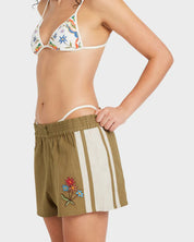 RVCA MEL G ELASTIC WAIST SHORTS – WOMENS RELAXED LINEN BLEND ART SHORTS OLIVE