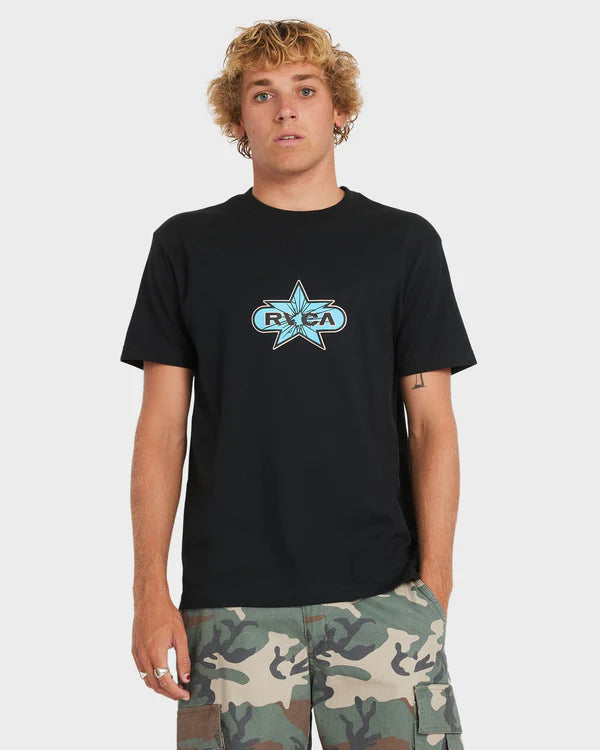 RVCA MENS STAR SMASH T SHIRT BLACK GRAPHIC COASTAL STREET TEE