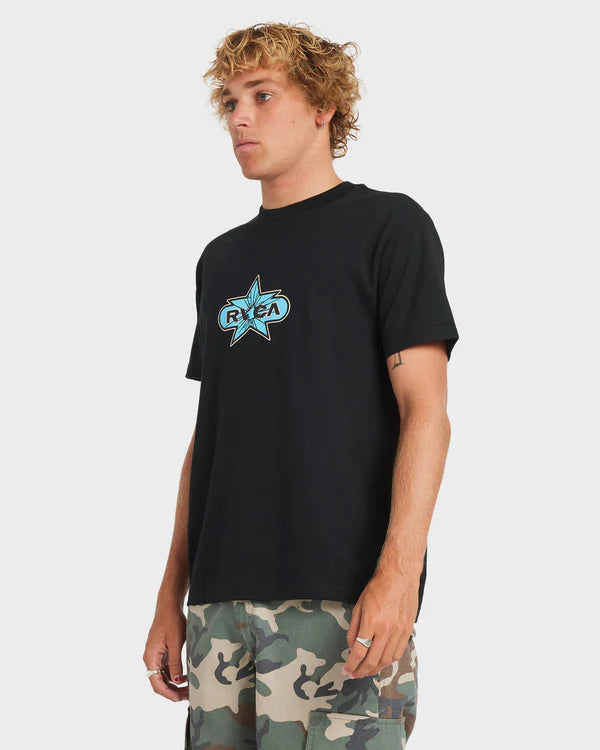RVCA MENS STAR SMASH T SHIRT BLACK GRAPHIC COASTAL STREET TEE