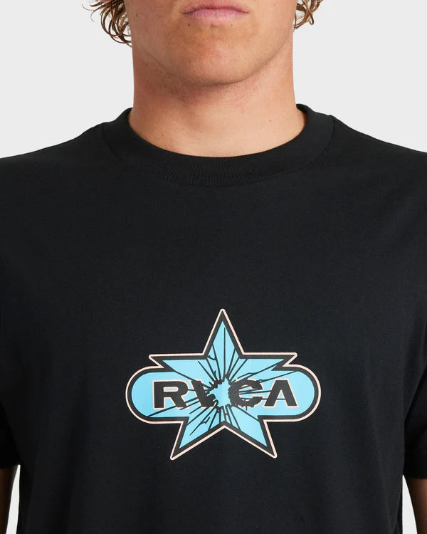 RVCA MENS STAR SMASH T SHIRT BLACK GRAPHIC COASTAL STREET TEE