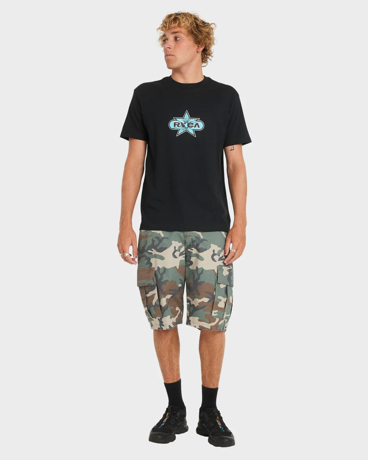 RVCA MENS STAR SMASH T SHIRT BLACK GRAPHIC COASTAL STREET TEE