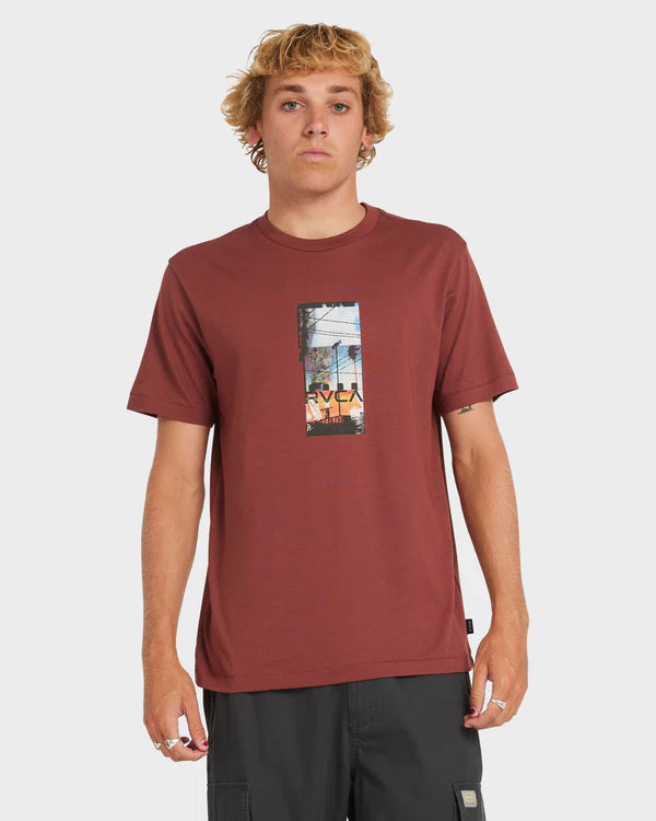 RVCA MENS TRIPTYCH T SHIRT RED EARTH GRAPHIC COASTAL STREET TEE