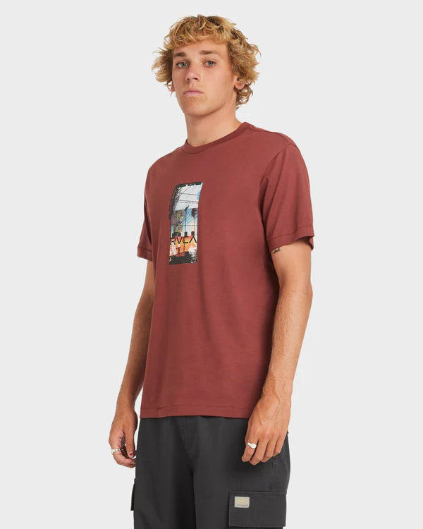 RVCA MENS TRIPTYCH T SHIRT RED EARTH GRAPHIC COASTAL STREET TEE