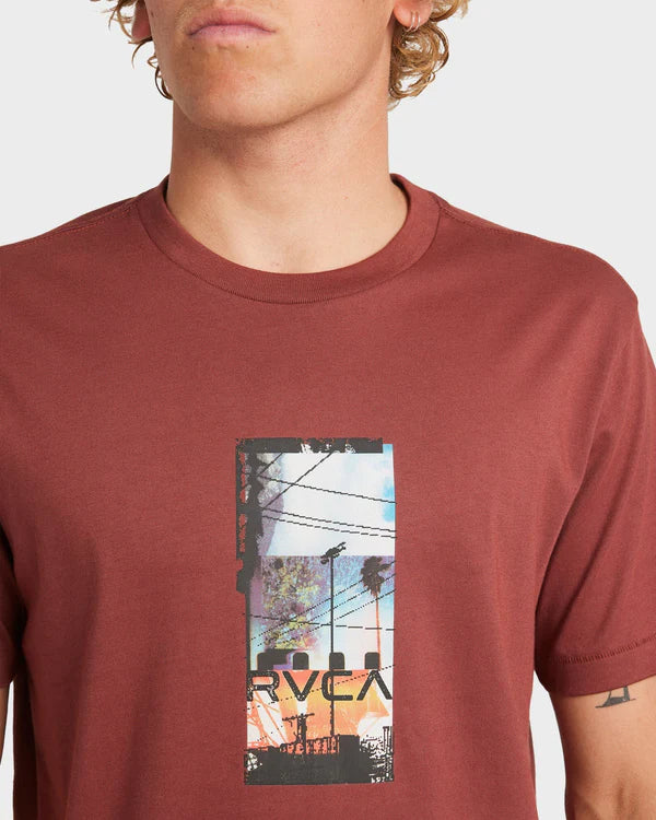 RVCA MENS TRIPTYCH T SHIRT RED EARTH GRAPHIC COASTAL STREET TEE