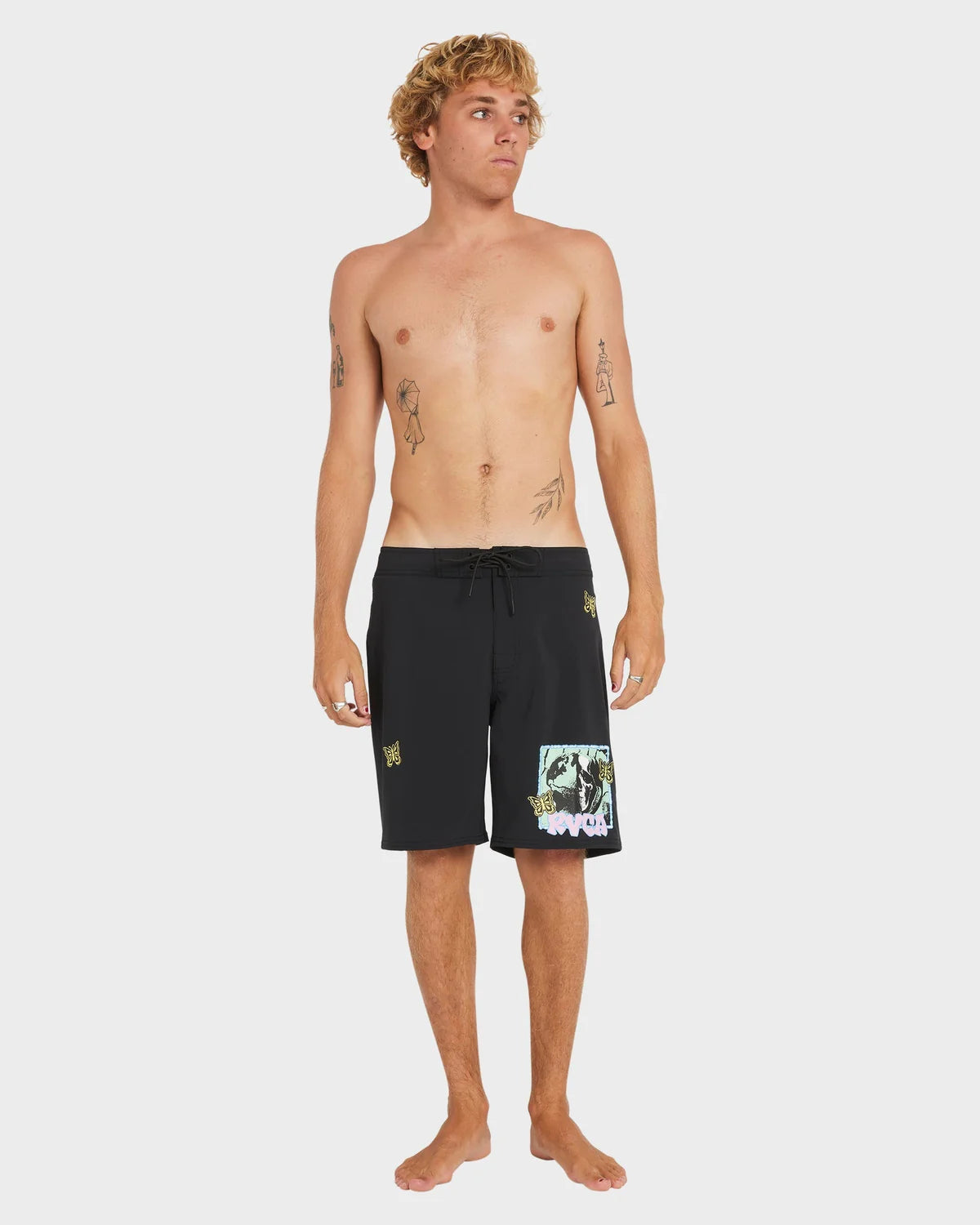 RVCA MENS VA TRUNK PRINT 19" BOARDSHORTS – BLACK