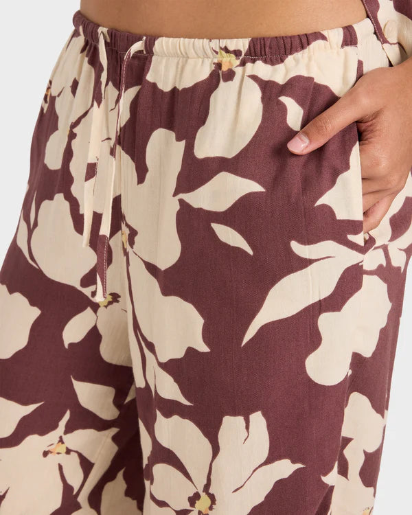 RVCA WOMENS RHI HOLIDAY PANTS TERRA BROWN RELAXED COASTAL LIFESTYLE PANTS