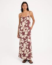RVCA WOMENS RHI MAXI DRESS TERRA BROWN COASTAL SUMMER LIFESTYLE DRESS