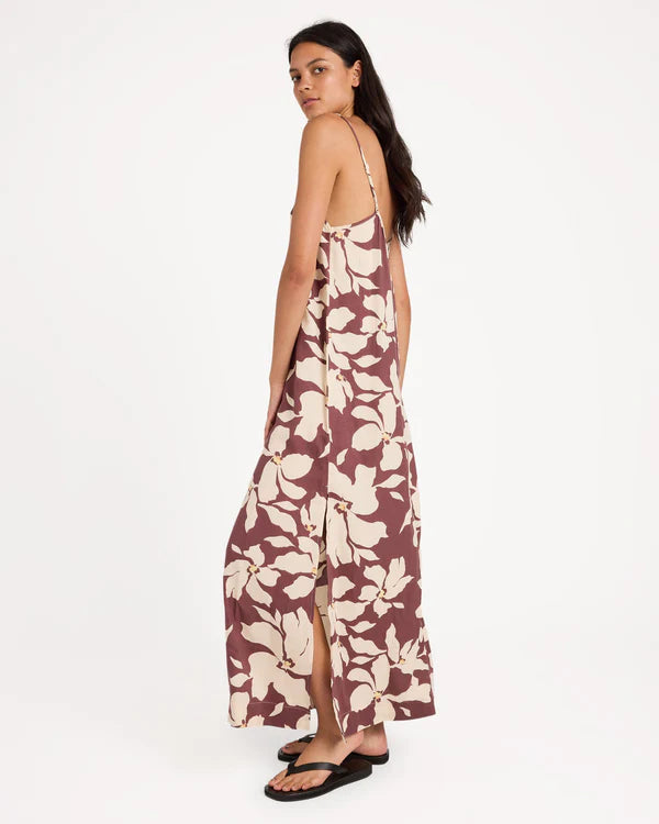 RVCA WOMENS RHI MAXI DRESS TERRA BROWN COASTAL SUMMER LIFESTYLE DRESS