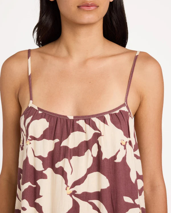 RVCA WOMENS RHI MAXI DRESS TERRA BROWN COASTAL SUMMER LIFESTYLE DRESS