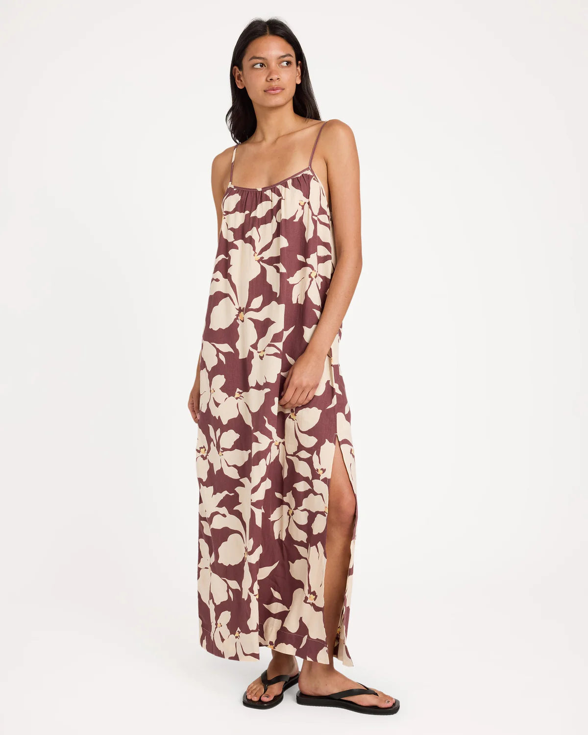 RVCA WOMENS RHI MAXI DRESS TERRA BROWN COASTAL SUMMER LIFESTYLE DRESS