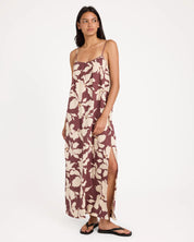 RVCA WOMENS RHI MAXI DRESS TERRA BROWN COASTAL SUMMER LIFESTYLE DRESS