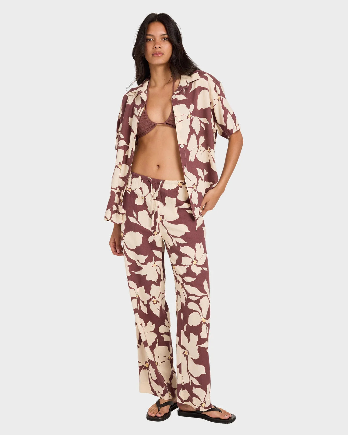 RVCA WOMENS RHI OVERSHIRT SHORT SLEEVE SHIRT TERRA BROWN COASTAL LAYER